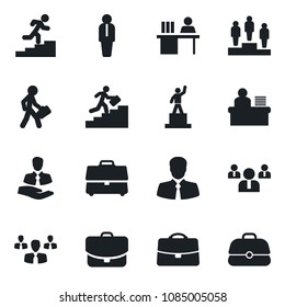 Set of vector isolated black icon - manager vector, pedestal, team, client, case, desk, career ladder, group