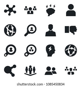 Set of vector isolated black icon - team vector, brainstorm, network, share, group, finger down, user, company, client search, consumer