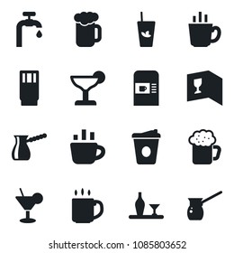 Set of vector isolated black icon - coffee machine vector, water supply, alcohol, wine card, drink, cocktail, phyto bar, beer, turkish