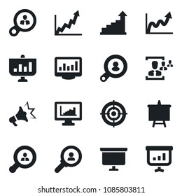 Set of vector isolated black icon - growth statistic vector, presentation board, monitor statistics, hr, target, client search, consumer, graph, advertising
