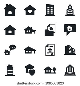 Set of vector isolated black icon - house vector, office building, with garage, tree, estate document, sweet home, city, message