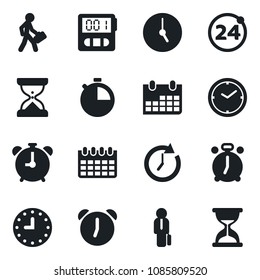 Set of vector isolated black icon - 24 around vector, alarm clock, calendar, stopwatch, manager, sand