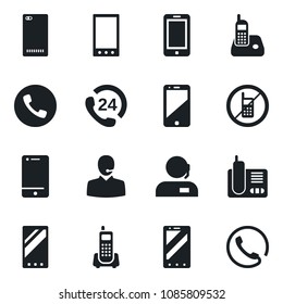 Set of vector isolated black icon - phone vector, no mobile, office, 24 hours, cell, radio, back, support