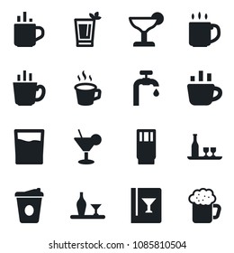 Set of vector isolated black icon - hot cup vector, coffee, water supply, alcohol, wine card, drink, cocktail, phyto bar, beer