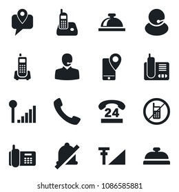 Set of vector isolated black icon - no mobile vector, reception bell, office phone, 24 hours, support, tracking, radio, call, mute, cellular signal