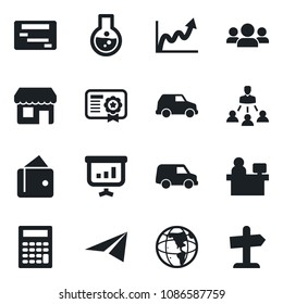 Set of vector isolated black icon - manager place vector, hierarchy, group, wallet, earth, growth graph, flask, calculator, car, paper plane, schedule, certificate, presentation, storefront