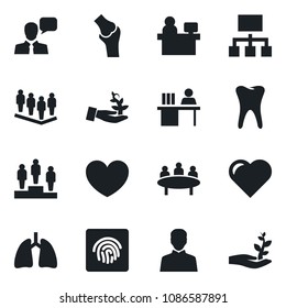 Set of vector isolated black icon - pedestal vector, team, meeting, manager place, heart, lungs, tooth, joint, speaker, user, fingerprint id, desk, palm sproute, hierarchy
