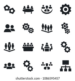 Set of vector isolated black icon - gear vector, team, meeting, group, company, hierarchy