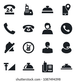 Set of vector isolated black icon - phone vector, no mobile, reception bell, 24 hours, support, tracking, radio, call, mute, cellular signal