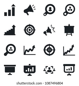 Set of vector isolated black icon - growth statistic vector, presentation board, hr, target, client search, consumer, graph, advertising