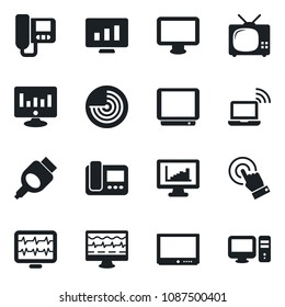 Set of vector isolated black icon - wireless notebook vector, radar, statistic monitor, pulse, tv, touch screen, hdmi, statistics, intercome, pc