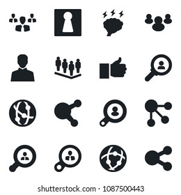 Set of vector isolated black icon - female vector, team, brainstorm, network, share, group, finger up, user, client search, consumer, social media