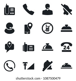 Set of vector isolated black icon - no mobile vector, reception bell, office phone, 24 hours, support, tracking, radio, call, mute, cellular signal
