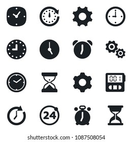 Set of vector isolated black icon - 24 around vector, alarm clock, settings, stopwatch, gear, sand