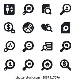Set of vector isolated black icon - elevator vector, radar, document search, heart diagnostic, cargo, estate, client, consumer, money