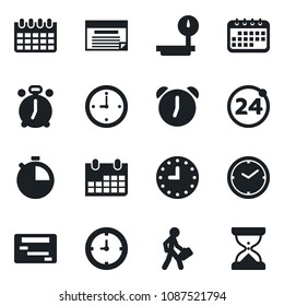 Set of vector isolated black icon - 24 around vector, alarm clock, calendar, heavy scales, stopwatch, manager, schedule, sand