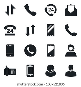 Set of vector isolated black icon - phone vector, mobile, office, 24 hours, support, cell, mail, call, data exchange