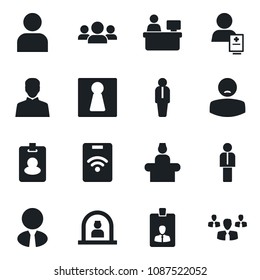 Set of vector isolated black icon - female vector, reception, manager, identity card, place, patient, user, estate agent, pass, group