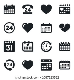 Set of vector isolated black icon - 24 around vector, calendar, heart, medical, hours, clock