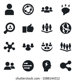 Set of vector isolated black icon - team vector, brainstorm, network, share, group, finger up, user, company, client search, social media