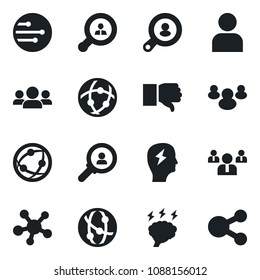 Set of vector isolated black icon - team vector, brainstorm, network, share, group, finger down, user, client search, consumer, social media