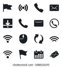 Set of vector isolated black icon - mouse vector, calendar, call, update, download, wireless, mail, phone, flag