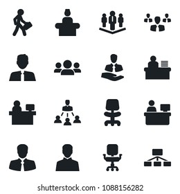 Set of vector isolated black icon - reception vector, office chair, manager place, client, user, desk, hierarchy, company, estate agent, group