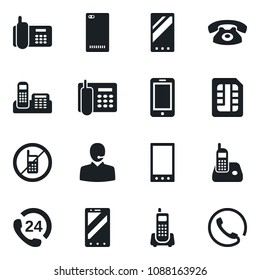 Set of vector isolated black icon - no mobile vector, phone, office, 24 hours, radio, back, sim, support