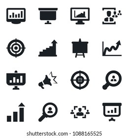 Set of vector isolated black icon - growth statistic vector, presentation board, monitor statistics, hr, target, client search, consumer, graph, advertising