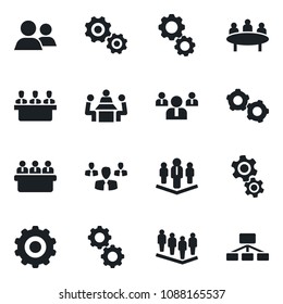 Set of vector isolated black icon - gear vector, team, meeting, group, company, hierarchy