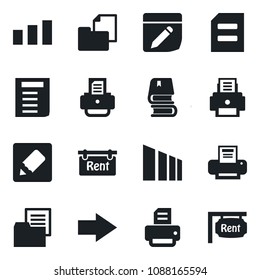Set of vector isolated black icon - right arrow vector, document, printer, folder, sorting, notes, book, rent