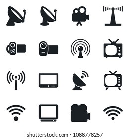 Set of vector isolated black icon - antenna vector, satellite, tv, video camera, wireless