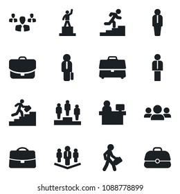Set of vector isolated black icon - manager vector, pedestal, place, case, career ladder, company, group