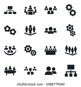 Set of vector isolated black icon - gear vector, team, meeting, group, company, hierarchy