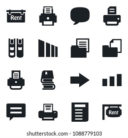 Set of vector isolated black icon - right arrow vector, document, printer, folder, sorting, message, book, rent