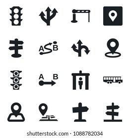 Set of vector isolated black icon - airport bus vector, barrier, security gate, route, signpost, navigation, traffic light, place tag, guidepost
