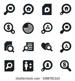 Set of vector isolated black icon - elevator vector, radar, document search, heart diagnostic, cargo, estate, client, consumer, money