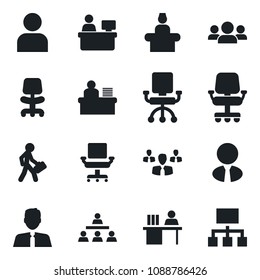 Set of vector isolated black icon - reception vector, office chair, manager place, user, desk, hierarchy, estate agent, group