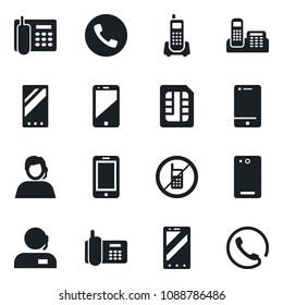 Set of vector isolated black icon - phone vector, no mobile, office, support, cell, back, sim