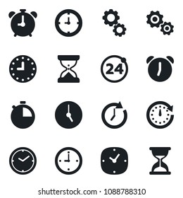 Set of vector isolated black icon - 24 around vector, alarm clock, stopwatch, gear, sand