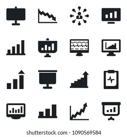 \Set of vector isolated black icon - growth statistic vector, hierarchy, monitor, pulse, clipboard, statistics, presentation board, bar graph, crisis