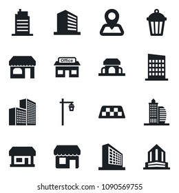 \Set of vector isolated black icon - taxi vector, shop, office building, garden light, navigation, store, city house, cafe, storefront