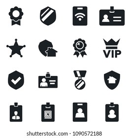 \Set of vector isolated black icon - vip vector, identity, card, medal, shield, sertificate, home protect, police, pass