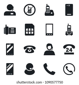 \Set of vector isolated black icon - no mobile vector, phone, office, 24 hours, support, radio, back, call, sim