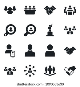 Set of vector isolated black icon - hierarchy vector, pedestal, team, patient, group, user, meeting, handshake, company, client search