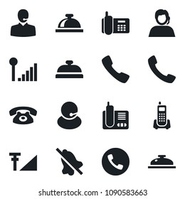 Set of vector isolated black icon - phone vector, reception bell, office, support, radio, call, mute, cellular signal