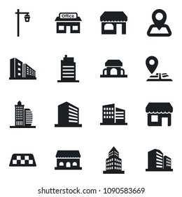Set of vector isolated black icon - taxi vector, shop, office building, garden light, navigation, store, city house, cafe, storefront