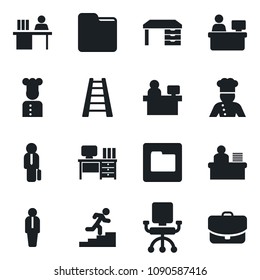 Set of vector isolated black icon - manager vector, desk, place, ladder, folder, career, cook, office chair, case