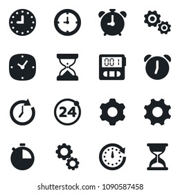 Set of vector isolated black icon - 24 around vector, alarm clock, settings, stopwatch, gear, sand