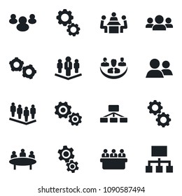 Set of vector isolated black icon - gear vector, team, meeting, group, company, hierarchy